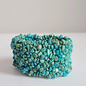 Whitney Kelly Polished Turquoise Pebble Stretch Bracelet w Tag, wide chunky cuff